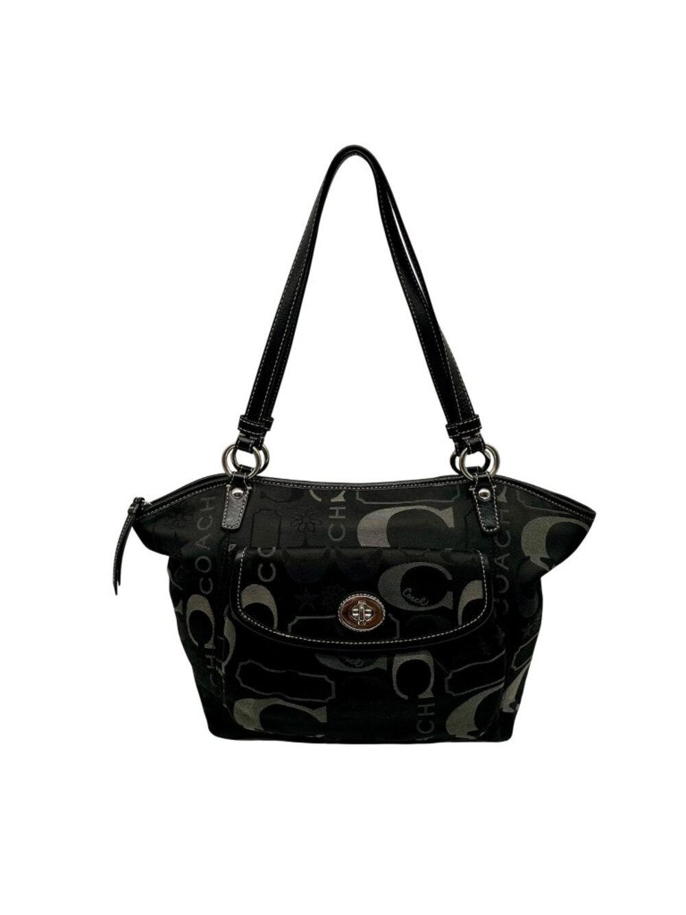Coach Black Signature Canvas Sateen Shoulder Bag